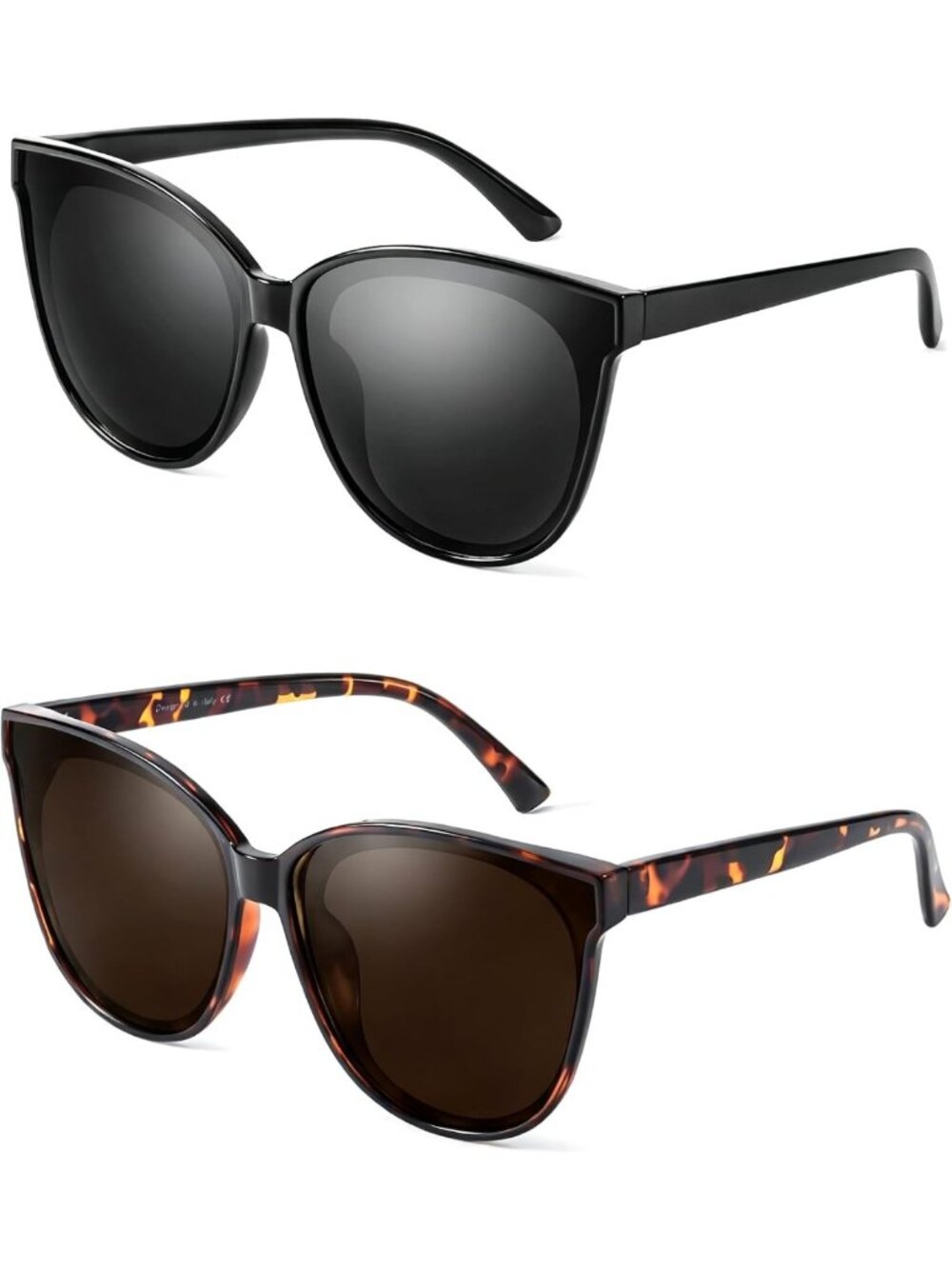 Chic Cat Eye Sunglasses for Women - Polarized UV400 Protection, 2-Pack Set